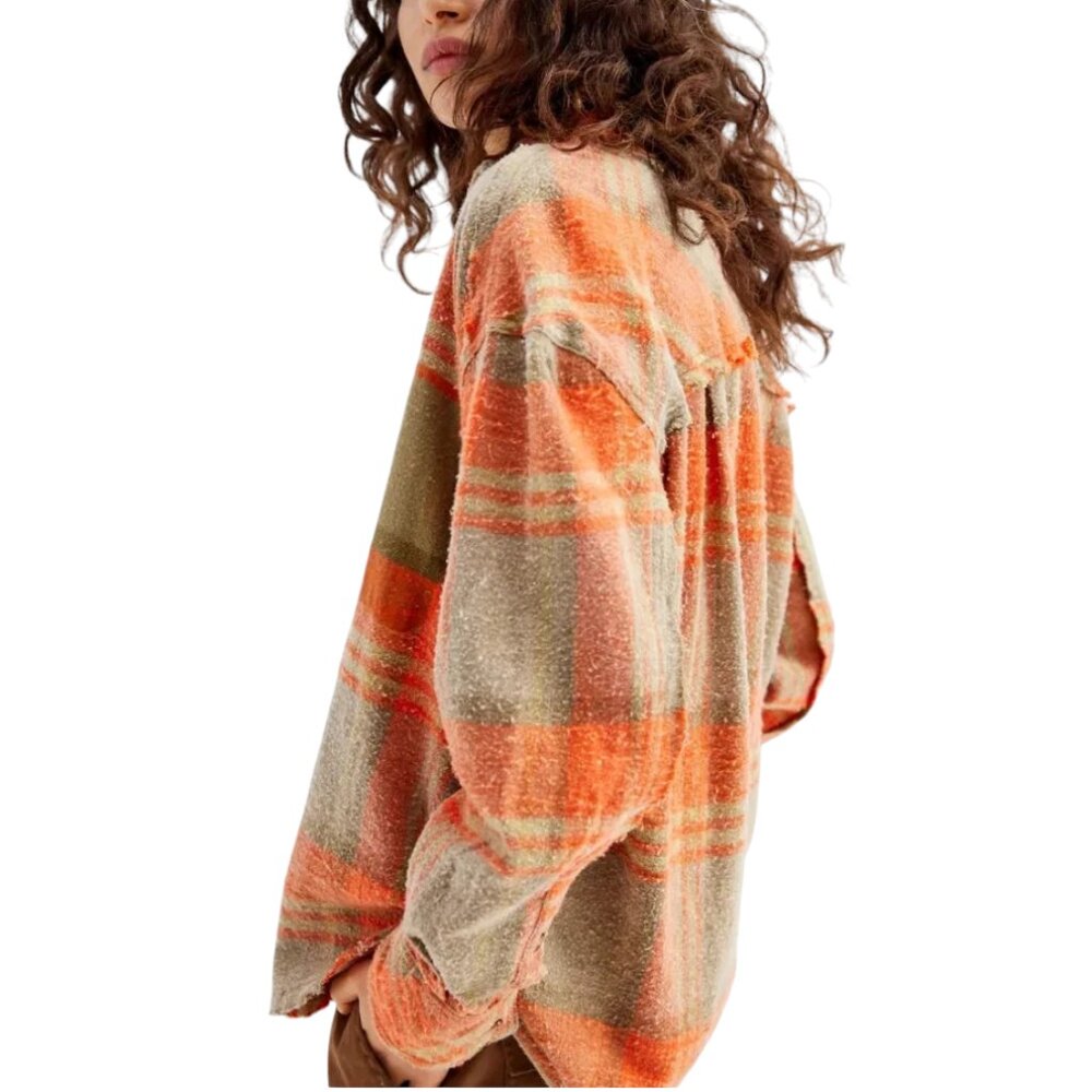 Urban Outfitters BDG Andy Distressed Flannel Shirt, NWT, Orange,  S